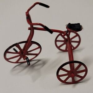 Vintage‎ Miniature Metal Red Tricycle Some Chips Rotating Wheels 2"